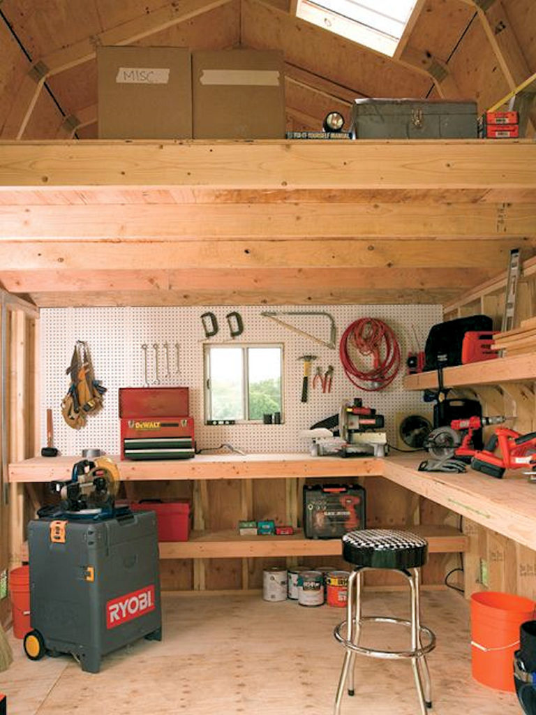 shelves inside a garage