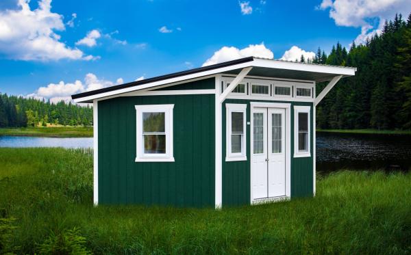 Green Siding with White Trim