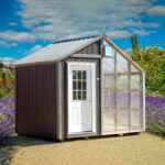 pre-built greenhouse with brown siding