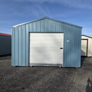 blue utility shed