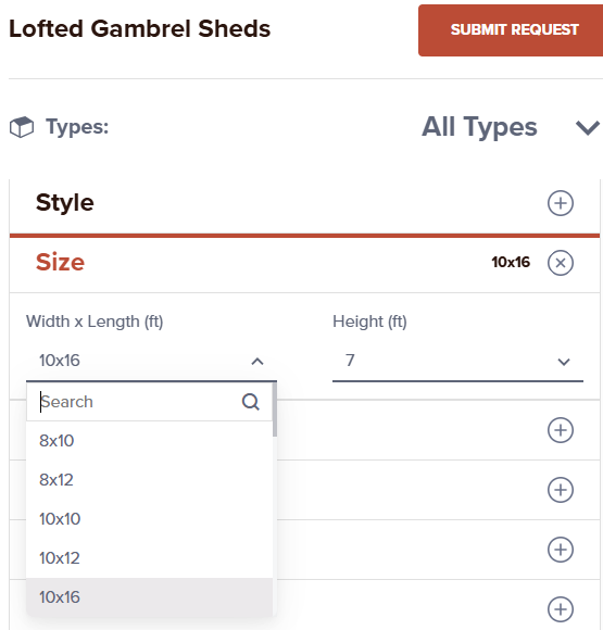 size options for lofted gambrel sheds, Raber's new 3d builder