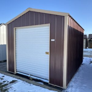 brown metal utility shed