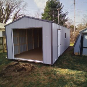 12 x 36 single car garage with gray siding