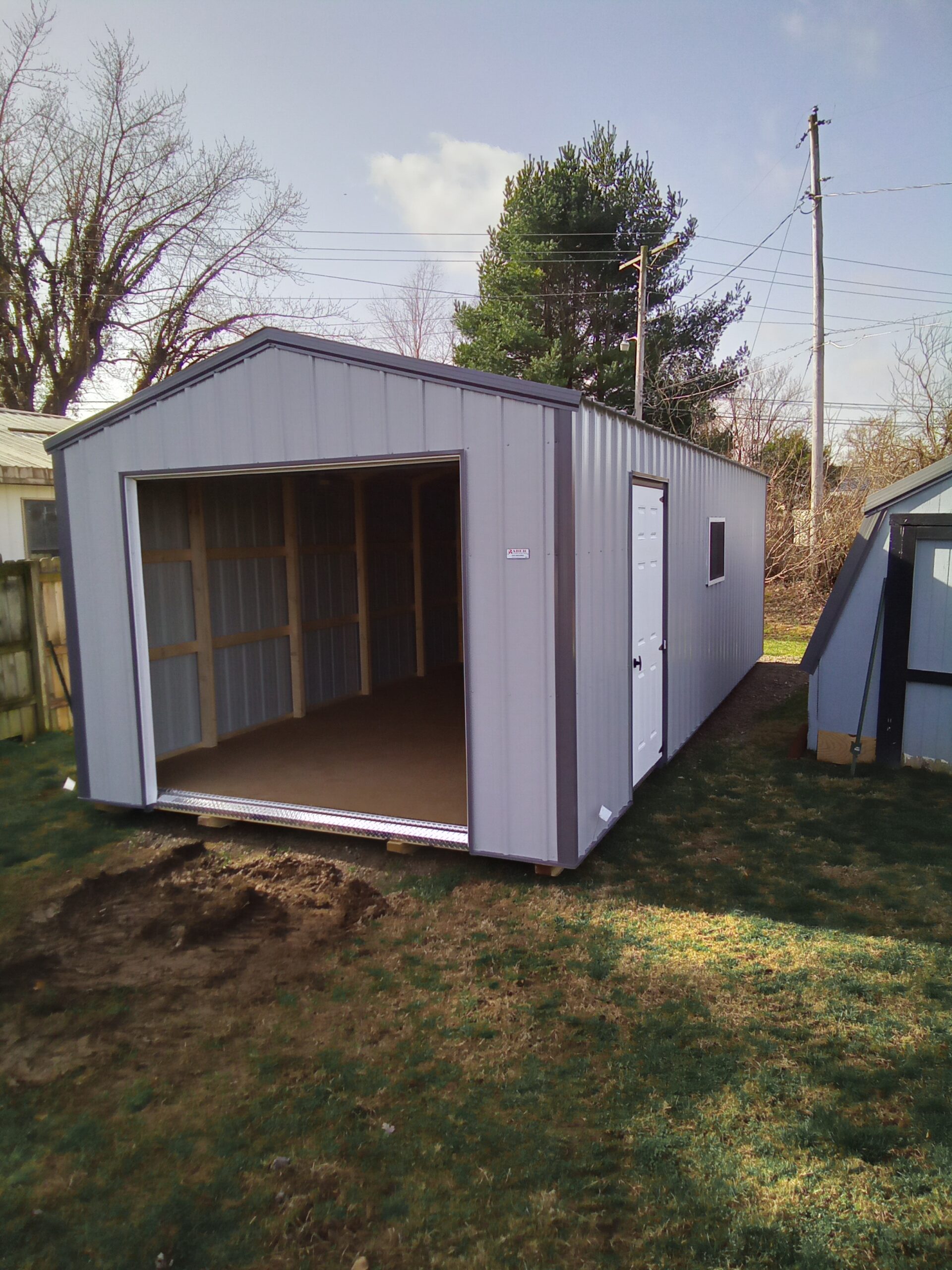 12 x 36 single car garage with gray siding