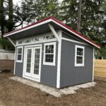 classic studio shed with gray siding