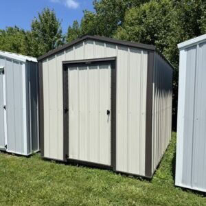8x10 bargain barn with stone metal siding