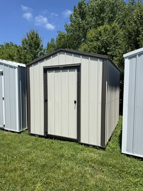 8x10 bargain barn with stone metal siding