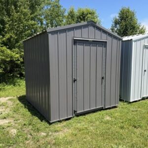 bargain barn with charcoal metal siding