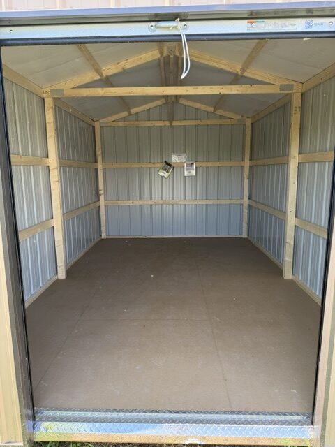 interior of metal economy storage shed