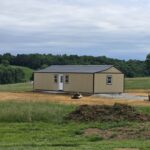tan she shed with 6 windows