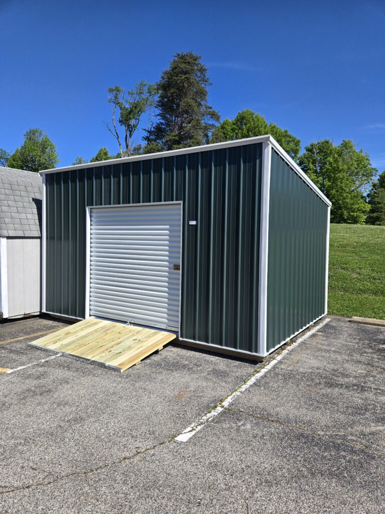 utility shed with green siding